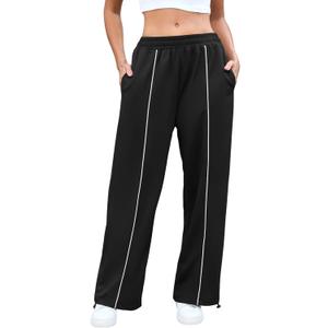 ZAFUL Womens Side Striped Pant Baggy Wide Leg Sweatpants Elastic Waisted Contrast Stripes Loose Fit Trousers (L)