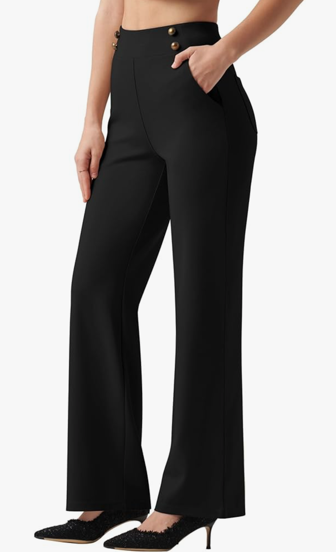 Willit Women's Wide Leg Dress Pants High Waisted Stretch Work Pants Office Business Casual Slacks Pockets Petite/Regular/Tall M Black
