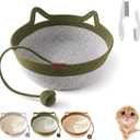 Instinct Basket for Cats, Handwoven Cotton Rope Cat Basket Bed with Toy Ball and Cat Ear Handles, Scratchable Breathable Round Woven Cat Basket for Indoor Cats (Medium,Army Green Basic)