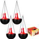 Baquler 4 Pcs Halloween 3D Fake Fire Light 110v Artificial Hanging LED Flame Light Realistic Campfire Halloween Red Lamp Prop Flame for Christmas, Festival, Night Club, Party Decor