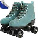 Roller Skates for Women and Men Cowhide High-Top Shoes Classic Double-Row Roller Skate Four-Wheel Roller Skates for Men Girls Unisex Christmas (43 - 10.44in - Women's 9.5 / Men's 8, Green with black wheels)