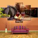 Fu-Keivy Wine Wall Art Decor for Kitchen Dining Room Grapes Fruit Canvas Wine Bottle Pictures 5 Piece Paintings Modern Artwork Decorations Cellar with Barrel and Glass Wooden Framed (60''W x 40''H)