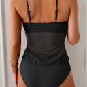 B2prity Tankini Swimsuits for Women, Tummy Control Flowy Mesh Tops, High Waisted Bottoms, Coquette 2 Piece Bathing Suits (Black, Large)