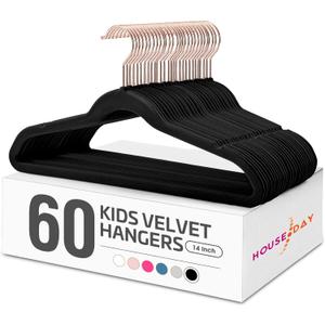 House Day Velvet Kids Hangers 60 Pack, Premium Children Hangers for Closet, Ultra Thin Cute Non Slip Kid Felt Clothes Hanger 14 Inch, Small Hanger for Toddler Clothes, Black