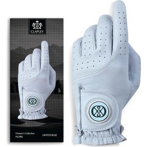 CLAPLEY Womens Golf Glove  Premium Cabretta Leather with Magnetic Ball Marker, Breathable Design, Good Elasticity, Precious Gift for Golfers, Super Soft Feel, Left and Right Hand, Secure Fit (Medium, Lindos Blue)