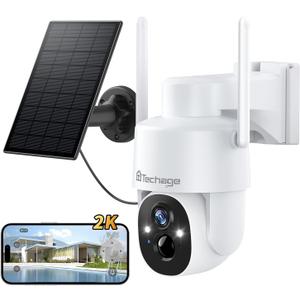 2K Solar Cameras Outdoor Wireless, Security Cameras Wireless Outdoor, Battery Powered cam with Spotlight, 2-Way Talk, PIR Motion Detection, Color Night Vision, 360 PTZ, Siren, Compatible with Alexa (White-CQ1S)
