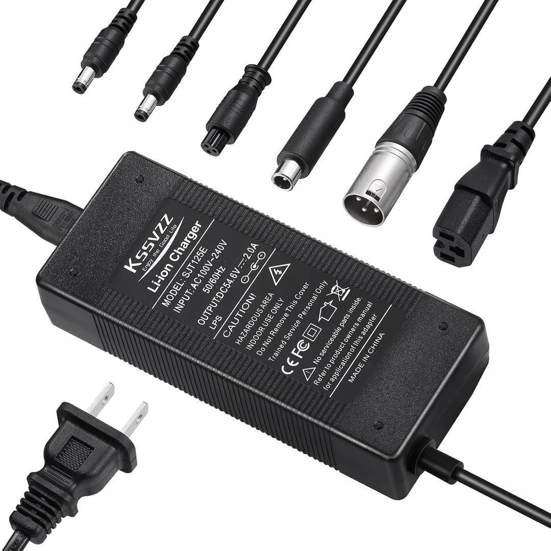 Kssvzz 54.6V 2A Fast Battery Charger with 6 Plugs - Universal Replacement Charger for 48V Lithium Battery, Compatible with Jetson, Gotrax, Razor, Ninebot, Segway, Swagtron, Hiboy