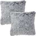 Juvale Faux Fur Throw Pillow Covers - Soft Fuzzy Faux Fur Texture - Machine Washable for Sofa Cushion Use - Hidden Zipper Fits 18-Inch Throw Pillows for Couch - 20 x 20 in, Pack of 2, Gray