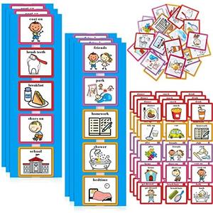 35 Pieces Visual Schedule Cards Routine Cards Home Chore Chart Routine Autism Learning Materials with 35 Pieces Hook and Loop Dots(Cute Style, Blue)
