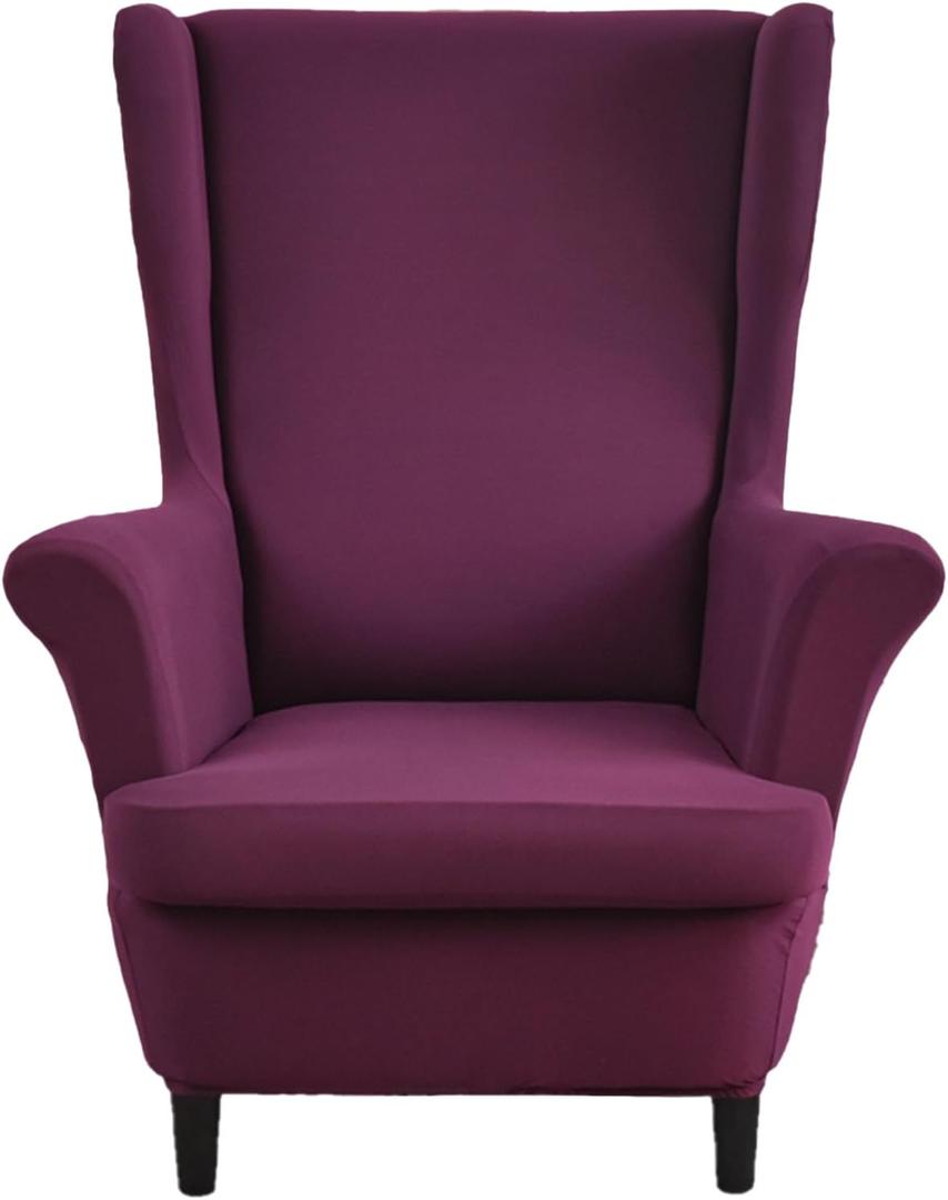 Wingback Chair Slipcover 2 Piece Stretch Armchair Cover Furniture Protector Washable Spandex Wing Fuchsia Chair Covers for Living Room