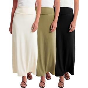 3 Pack Women's Maxi Skirts Long Flowy High Waisted Summer Work Casual Party (XXL)