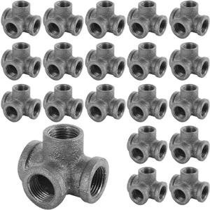 20 PACK 1/2" 4-Way Side Outlet Tee, Industrial Cast iron Pipe Fittings 4-Way Cross Fitting Connector Threaded Cast Industrial Pipe Fittings for DIY Furniture Decorative Shelving
