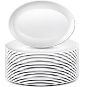 Dandat 36 Pcs Large Serving Platters Oval Trays White Plates Serving Dish for Wedding Party Restaurant Home Steak, Taco, Sushi, Appetizer, Cake (14 Inch)