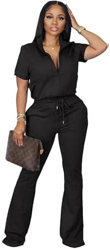 OCEANLUX Women's Lounge Tracksuit Set Two Piece Full Zip Up Short Sleeve Jacket & Drawstring pants Outfits Size S