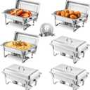 VEVOR Chafing Dish Buffet Set, 8 Qt 6 Pack, Stainless Steel Chafer with 6 Full Size Pans, Rectangle Catering Warmer Server with Lid Water Pan Stand Fuel Holder, for Weddings Parties Banquets, Silver