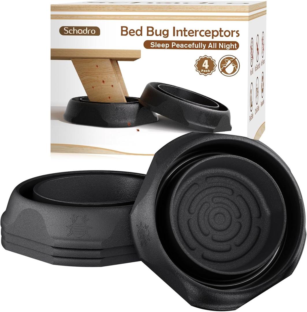 Bed Bug Interceptors, 4 Pack Bed Bug Traps, Insect Detector for Bed, Sofa & All Furniture, 24/ 7 Monitor, 360° Protection for Your Family's Peaceful Sleep, Black