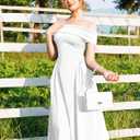 YMDUCH Women's Elegant Off Shoulder Short Sleeve A line Flowy Swing Cocktail Party Long Dress (White)