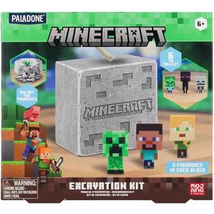 Paladone Minecraft Official Licensed Excavation Kit for Kids, Gamer Decor and Gift for Boys and Girls, 3 Iconic Gaming Characters Included, Interactive Dig Toy