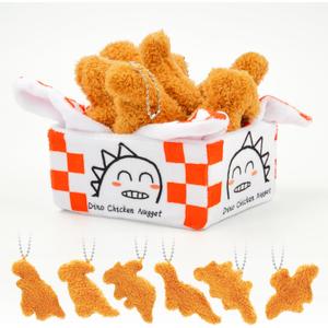Chicken Nugget Plush Set, 6pcs Delicious Dino Nugget Plush with Adorable Dinosaur Organizer, Soft Stuffed Dinosaur Plushie for Girls and Boys, Birthday Gift, Room Decor