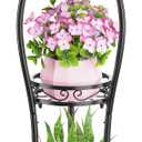 KMOTASUO 3 Tier Tall Metal Plant Stand, 33 Inch Plant Stands Indoor Outdoor, Rustproof Iron Flower Pot Holder Display Rack for Corner Patio Garden Balcony Living Room(Black)