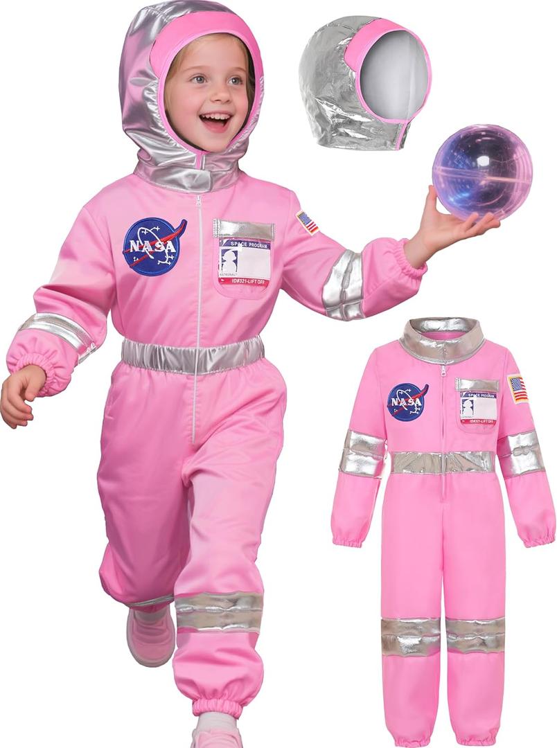 Astronaut Costume for Kids Space Suit for Girls with Helmet for Halloween Cosplay Career Day (5-7 Years)