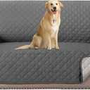 DEMORI Reversible Couch Cover for 2 Cushion Couch Water Resistant Loveseat Washable Furniture Cover with Non-Slip Elastic Strap for Dogs, Pets, Kids(Oversized Loveseat, Charcoal Grey)