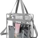 BAGAIL Clear Bags 12x6x12 Stadium Approved Clear Tote Bag with Zipper Closure Crossbody Shoulder Bag with Adjustable Strap (Grey)