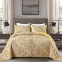 DJY Yellow Paisley Quilt Set Queen Size Boho Quilt Bedspread Set 3 Pieces, Soft Lightweight Paisley Floral Pattern Coverlet Bedding Set for All Season, 96''x90''