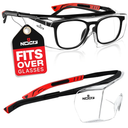 NoCry Safety Glasses Over Eyeglasses for Men and Women with Anti Scratch Lenses and Integrated Side Shields — Adjustable Temples with Anti-Slip Tips — 100% UV Protective Eyewear — ANSI Z87 Certified