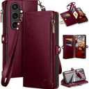 XcaseBar compatible with Samsung Galaxy S26 Wallet case with Zipper Credit Card HolderRFID Blocking,Flip Folio Book PU Phone case Shockproof Cover Women Men for Samsung S26 case Wine Red
