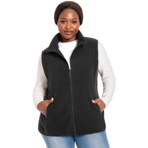 HHE Plus Size Women's Fleece Vest, 1X-5X Outerwear Lightweight Sleeveless Zip Jackets(Exclusively for Plus Size) (2X, Black)
