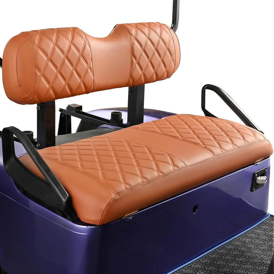 NOKINS Golf Cart Diamond Seat Covers Kit, Fit for EZGO TXT 1994-2013/EZGO RXV OEM Standard Front Seat Cushion, Golf Cart Vinyl Seat Cover, No Nails Required (All Brown)
