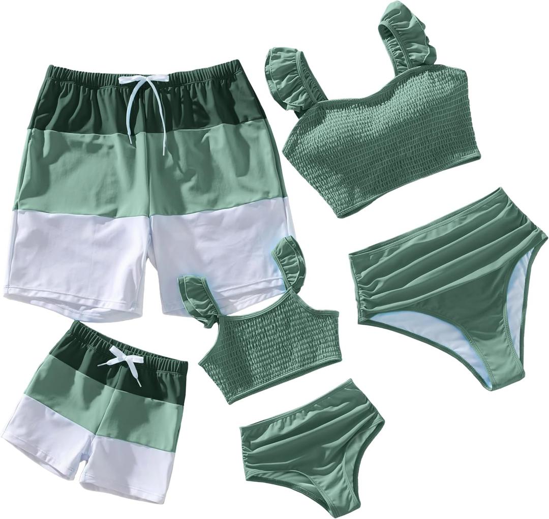 IFFEI Mommy and Me Family Matching Swimsuits Womens Bathing Suit Two Piece Bikini Sets (3-4T, Green)