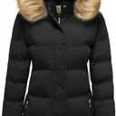 WenVen Women's Winter Long Puffer Coat Parka Jacket with Faux Fur Removable Hood (Black)