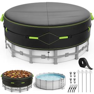 10Ft Round Pool Cover for Above Ground Pools, Safety Solar Pool Covers with Reflective Strips, Rope and Luminous Nails, Upgraded Thicker Oxford, PU Tarp Snug, UV Protected, Windproof, Tear Resistant