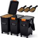 Maxdot 3 Sets 22lb Dry Pellet Storage Bin Kit with wheels, Scoops and Labels Grill Accessories Wood Pellet Storage Containers with Flavor Stickers Airtight for Grill Pellets