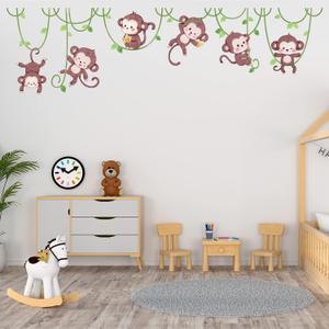 Monkey Wall Stickers Jungle Wall Decor Safari Wall Decals for Kids Baby Boys Room Nursery Wall Decor Home Decoration for Bedroom Playroom