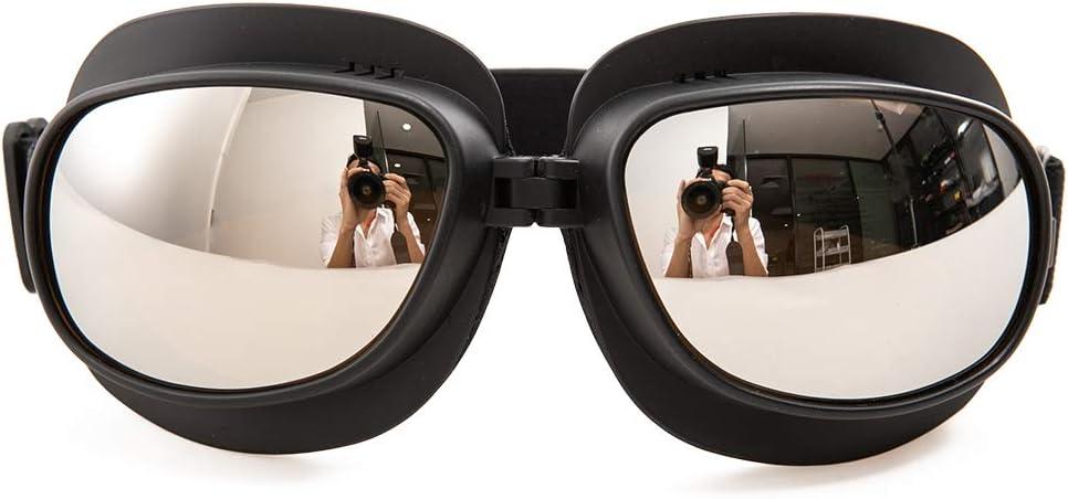 evomosa Motorcycle Goggles Vintage Pilot Goggles Retro Motocross Goggle Outdoor Eyewear Sports Glasses for Half Helmet (Black frame Silver Lens)