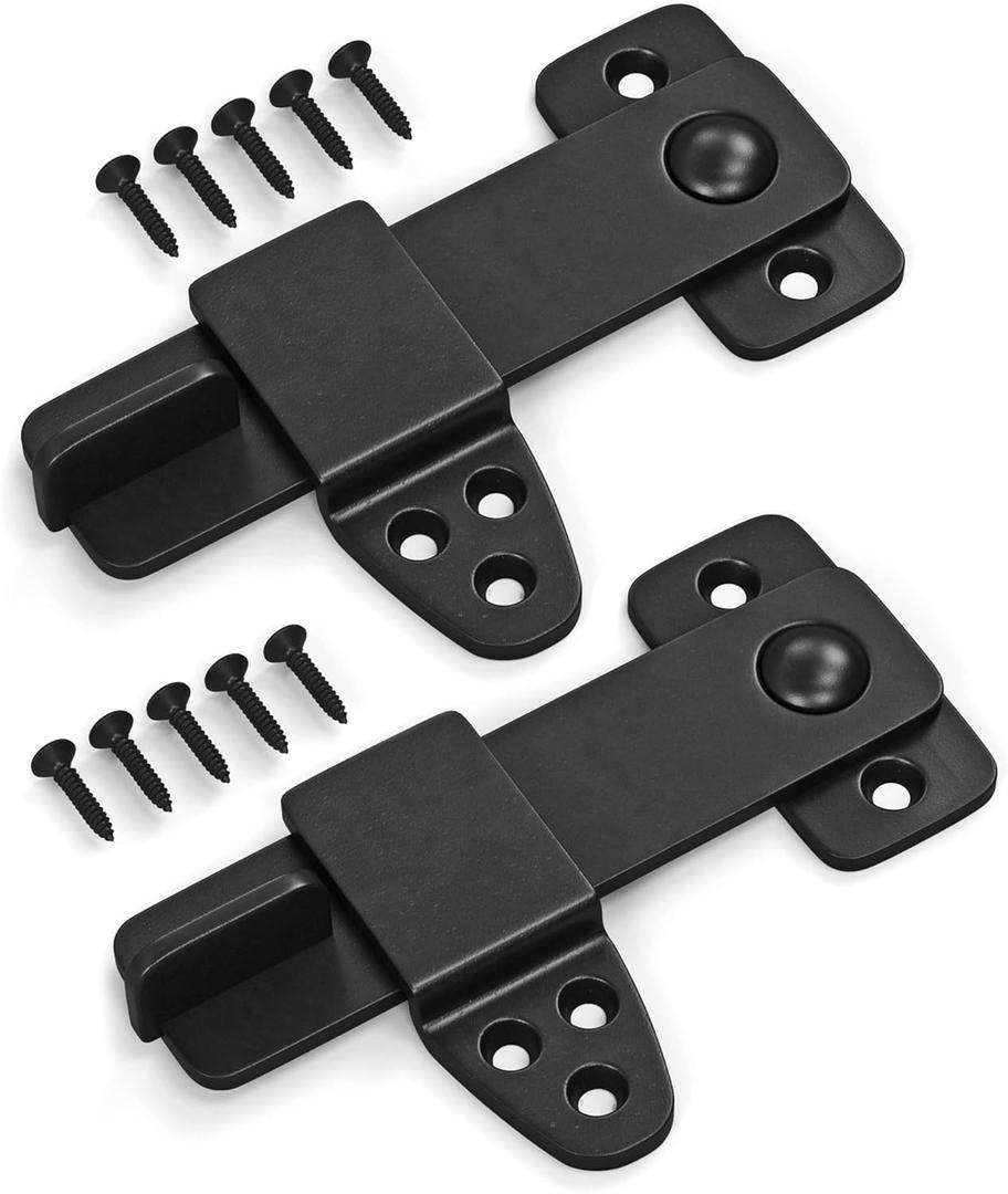 Barn Door Latch - Shed Door Latch - Sliding Barn Door Latches and Catches - Barn Door Lock - Black Wrought Iron Rustic Flip Latch Hardware Kit for Double Doors, Garden Gate, Cabinet, Bar, Pantry (2)