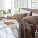 MooMee Bedding Sheet Set 100% Washed Cotton Linen Like Textured Breathable Durable Soft Comfy (Solid Brown, King)
