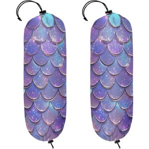 Purple Mermaid Scales Plastic Bag Holder 2 Pcs Grocery Bag Organizer Reusable Trash Bags Organizer Wall Mount Washable Kitchen Dispenser Holders with Drawstring Closure