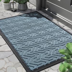 Yimobra Front Door Mat, Waterproof Indoor Outdoor Welcome Mats for Entrance, Heavy Duty Non-Slip Rubber Backing, Garage or Patio Entry Floor, 36x24, Grey (Mix Blue)