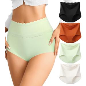 ASIMOON Womens Underwear High Waisted No Show Seamless Panties Full Coverage Tagless Plus Size Briefs Ladies 4 Pack (M)
