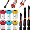 6 Pcs Strong Magnetic Screw Ring with 3 Pcs Ph2 Screwdriver Bit Set, 1/4 Inch/6.35 mm Universal Magnetizer Screw Removable for Hex Screwdriver and Power Bits