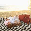 SAND MINE Waterproof Outdoor Rug 5x8 ft, Plastic Reversible Rug, Modern Area Rug, Large Floor Mat for Outdoors, RV, Patio, Backyard, Deck, Picnic, Beach, Camping, Black & Beige
