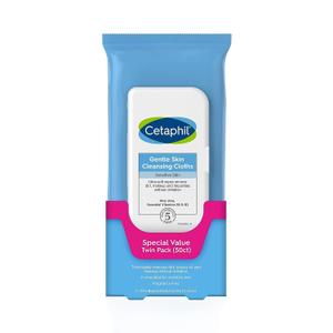 Cetaphil Face and Body Wipes, Gentle Skin Cleansing Cloths, 50 Count, Twin Pack, for Dry, Sensitive Skin, Flip Top Closure, Great for the Gym, Travel, in the Car, Hypoallergenic, Fragrance Free (25 Count (Pack of 2))
