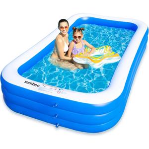Sumbee Inflatable Swimming Pool for Kiddie Adults Kids, 120" X 72" X 22" Large Blow Up Pool for Family Backyard Outdoor Toddler,Big Rectangle Pools for Children Ages 4-8-12,Full-Sized,Blue