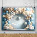 Leyiyi 10x7ft 3D Balloons Backdrop for Boys 1st Birthday Party White Blue Hot Air Balloon Blue Sky White Clouds Cake Smash Photography Background Sweet First 1st Birthday Backdrop Photo Booth Props
