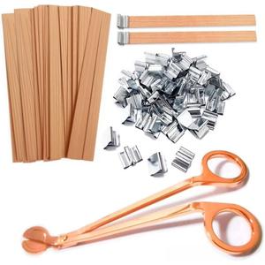100Pcs Wood Wicks for Candles Making, 5.1x0.5x0.04inch Wood Candle Wicks Natural & Crackling Wooden Candle Wicks with Trimmer for DIY Craft