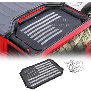 JeCar Mesh Sunshade 2 Door Durable Polyester Top Cover Provides UV Sun Protection for Jeep Wrangler JK & Unlimited 2007-2018 (Black and White American Flag)